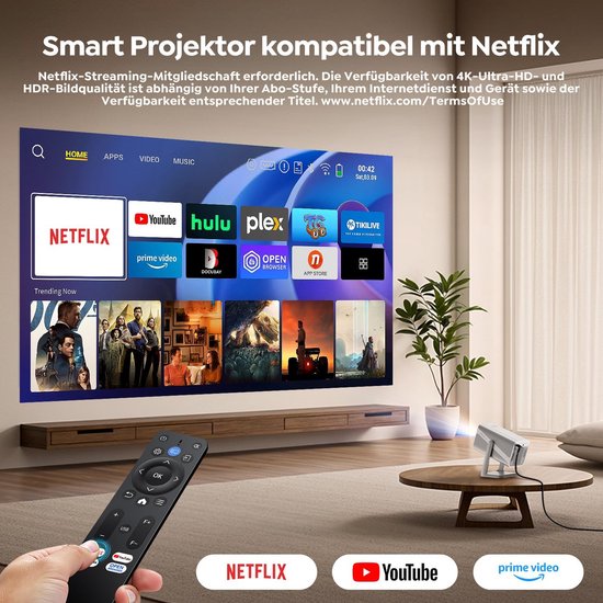 Smart Beamer - Home Cinema - Film Avond - Automatische Trapeziumcorrectie - 1080P FHD - Zilver Grijs van smart — afbeelding 4