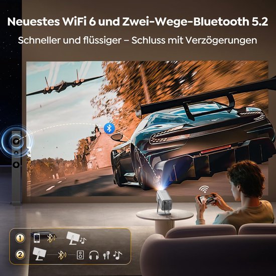 Smart Beamer - Home Cinema - Film Avond - Automatische Trapeziumcorrectie - 1080P FHD - Zilver Grijs van smart — afbeelding 3