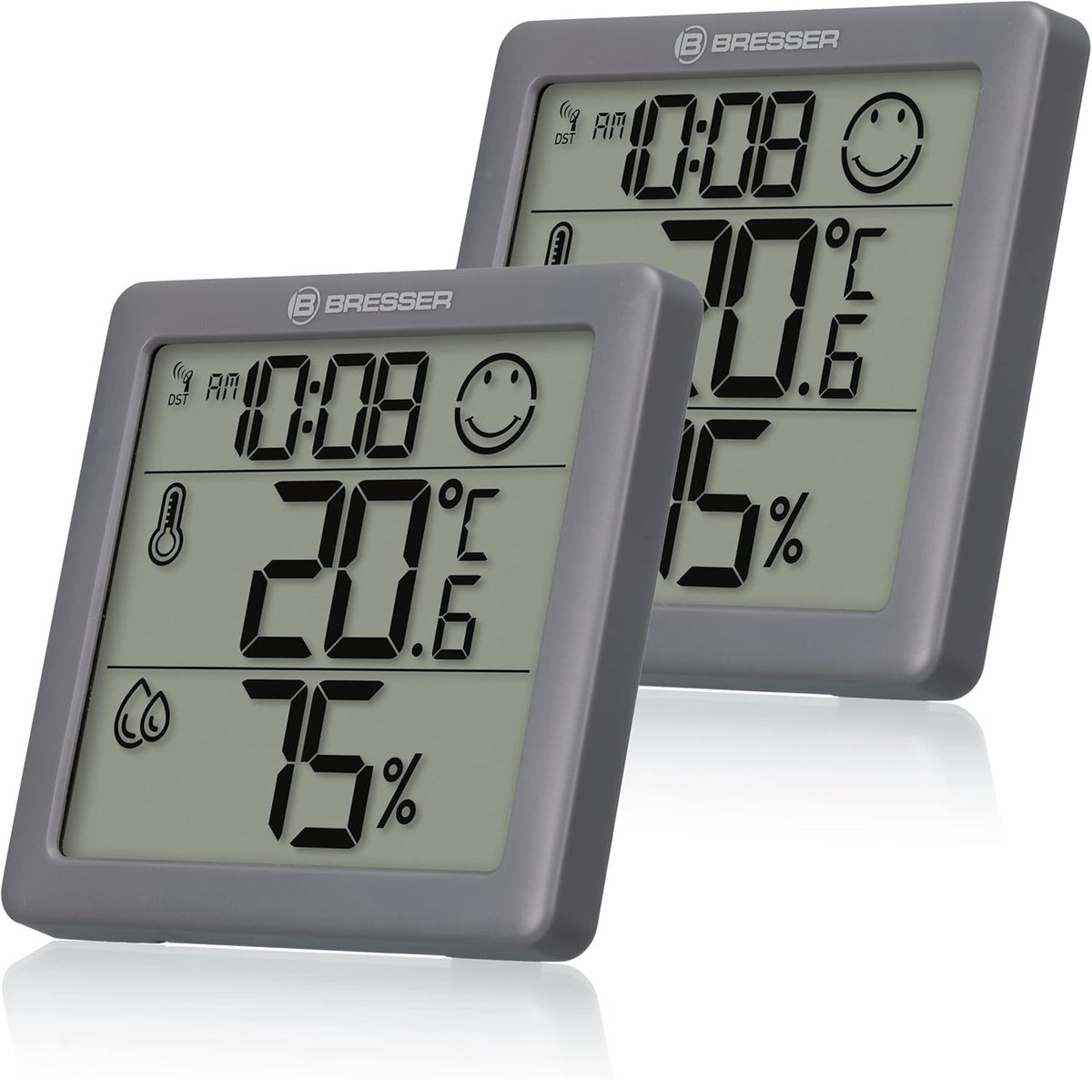 Thermo-hygrometer Set - Klimaatmeters - Binnenklimaat Monitoren - Met Smiley Indicator - Set van 2 - Antraciet