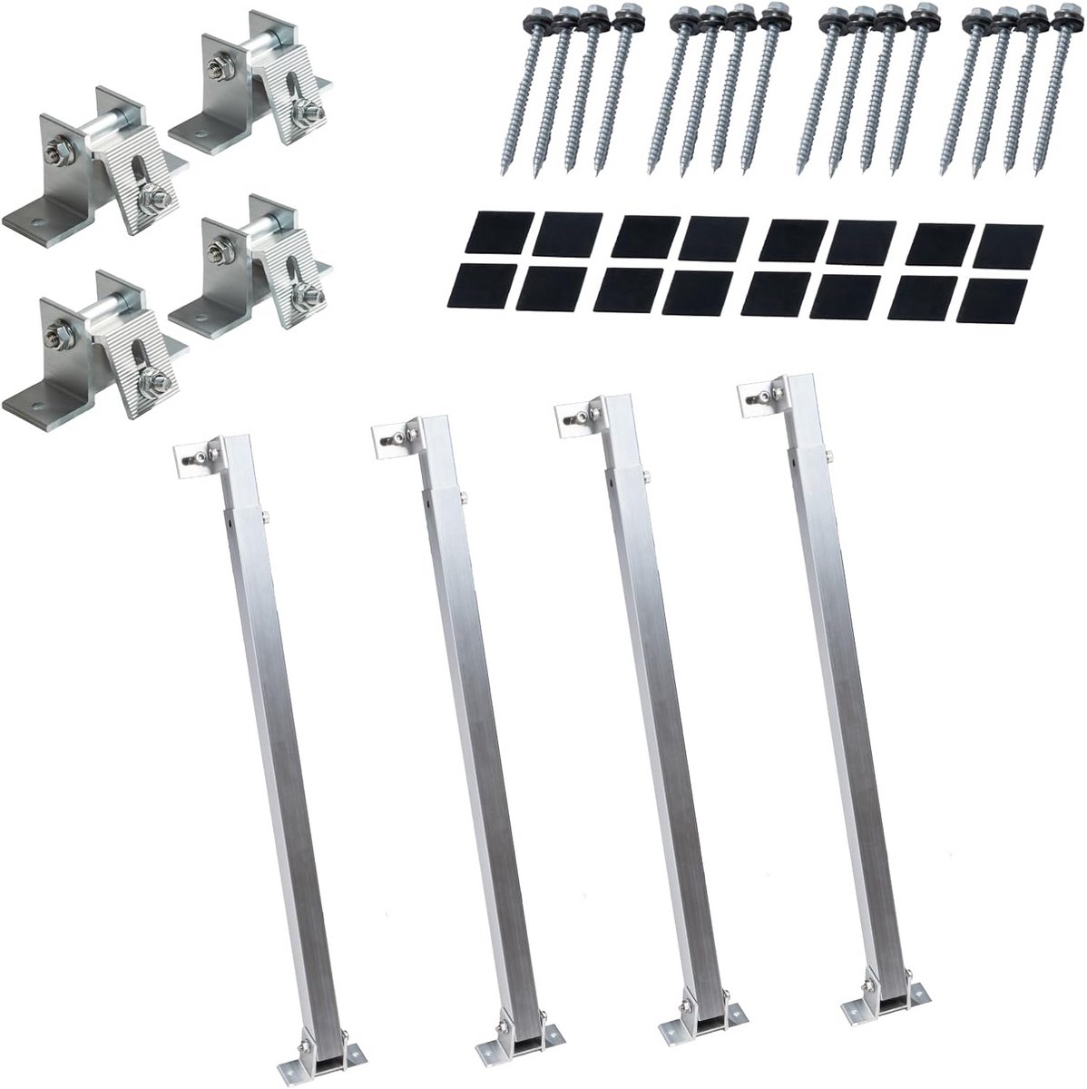 Zonnepaneel Houder - Dakmontage Set - Energie Opwekken - Verstelbare Hoek - Set van 2 - Zilver