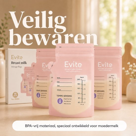 Evite Moedermelk Bewaarzakjes - Met Schenktuit - 250ML - 50 Stuks - BPA Vrij - Borstvoeding Bewaarzakje - Temperatuur Sense van Evite — afbeelding 4