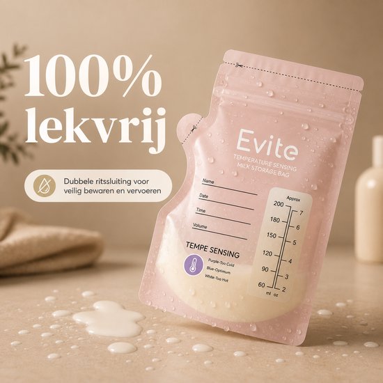Evite Moedermelk Bewaarzakjes - Met Schenktuit - 250ML - 50 Stuks - BPA Vrij - Borstvoeding Bewaarzakje - Temperatuur Sense van Evite — afbeelding 3