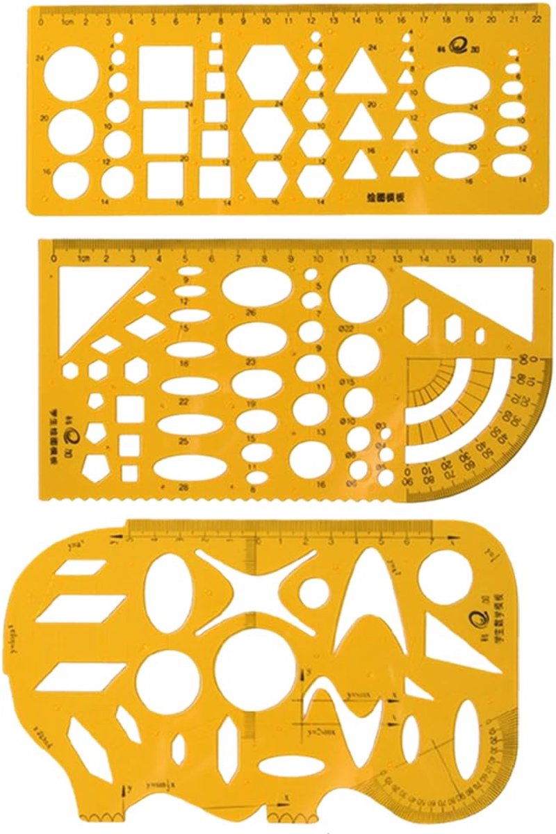 Cirkel Tekensjablonen - Geometrische Linialen Tekengereedschap - Tekenen en Ontwerpen - Duurzaam Dik Plastic - 20 x 9 cm