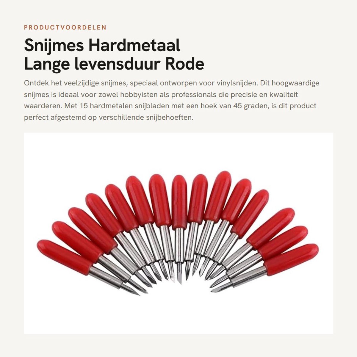 Dailygoods- Snijmes 15 Stuks - Hardmetaal - Veiligheidskappen - Vinylsnijden 45 Graden - Breed Inzetbaar - Lange Levensduur - Plottermessen