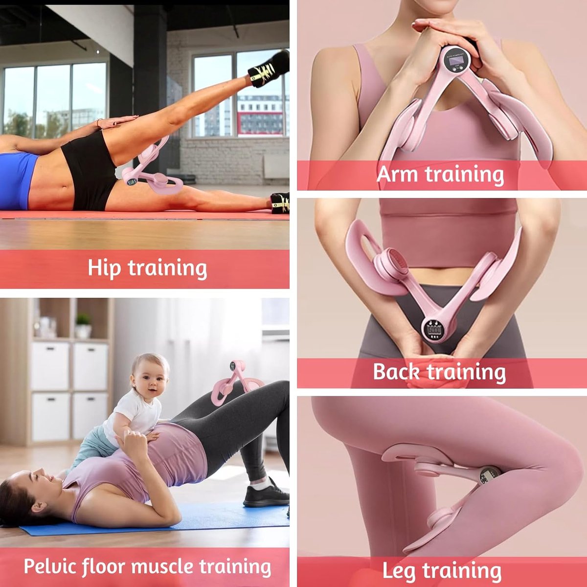 Dijtrainer Bekkenbodemtrainer - Beentrainer - Lichaamsvorming - Slimme Teller - Instelbare Hoek - Roze