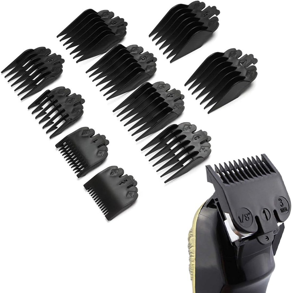Tondeuse Opzetstukken - Haar Trimmer Kammen - Thuis Kapsel Maken - Universele Pasvorm - 10 Stuks - Zwart
