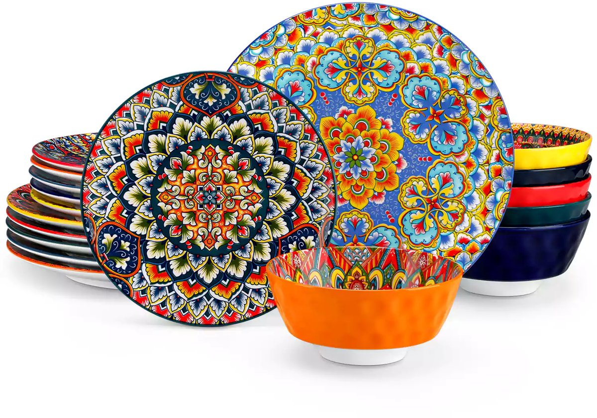 Serviesset - Bohemian Stijl - 6 Persoons Servies - Porselein - Dinerborden - Dessertborden - Ontbijtkommen - 18-delige Set