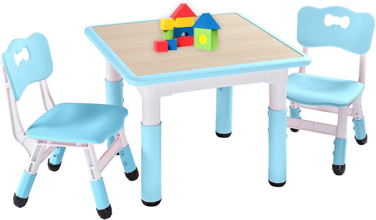 Kindertafel met stoelen - Peuter meubelset - Knutselen en spelen - In hoogte verstelbaar -