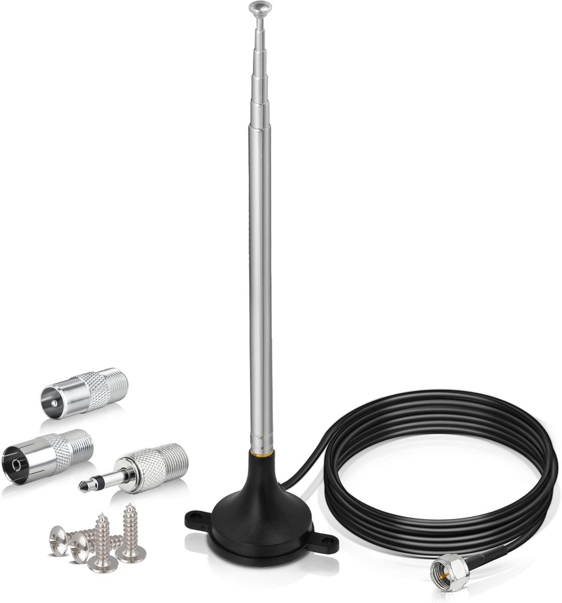 DAB FM Antenne - Digitale Telescoopantenne - Radio Ontvangst - Magnetische Basis - 3 Meter Kabel - Zwart