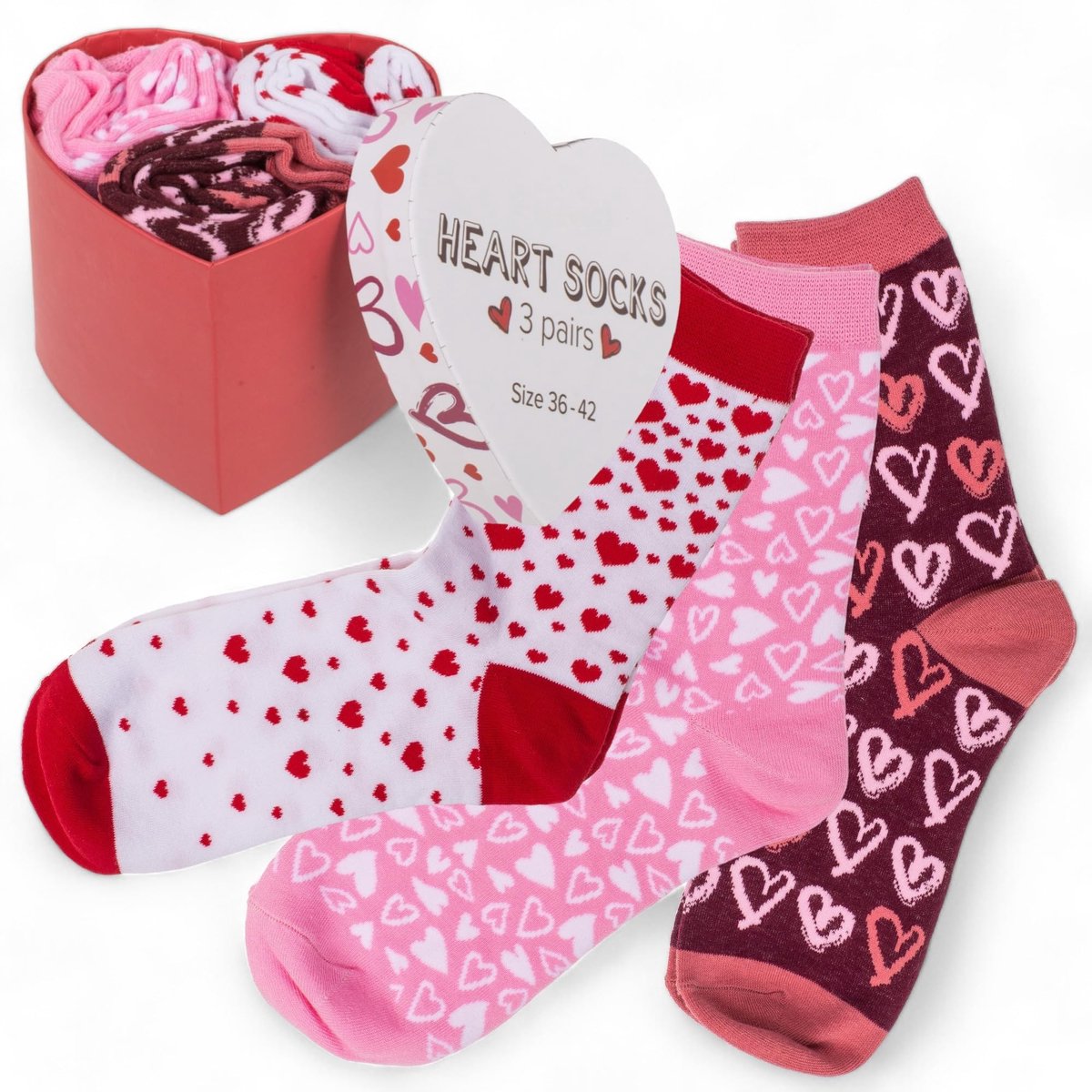 Dailygoods - Damessokken - Meerkleurige hartjesmotieven - Perfect als cadeautje - Maat 36-42 - Katoen mix - Stijlvol en comfortabel