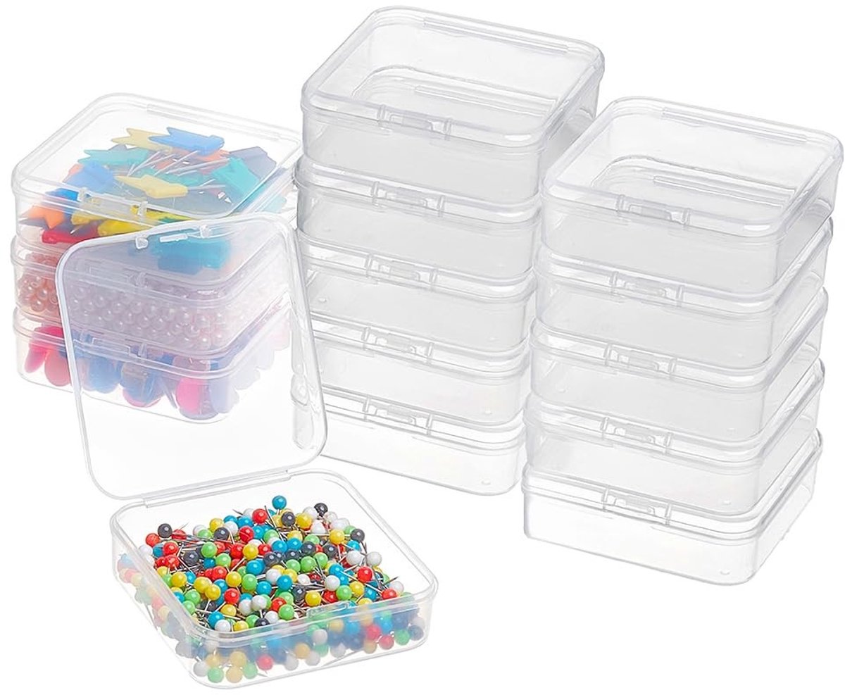 Dailygoods- Opbergdozen 18 stuks - Transparante Kunststof - Mini-opbergdozen met Deksel - Voor Sieraden/Kralen - Multifunctioneel - Afmetingen 6,4 cm x 6,3 cm x 2 cm - Opbergbox