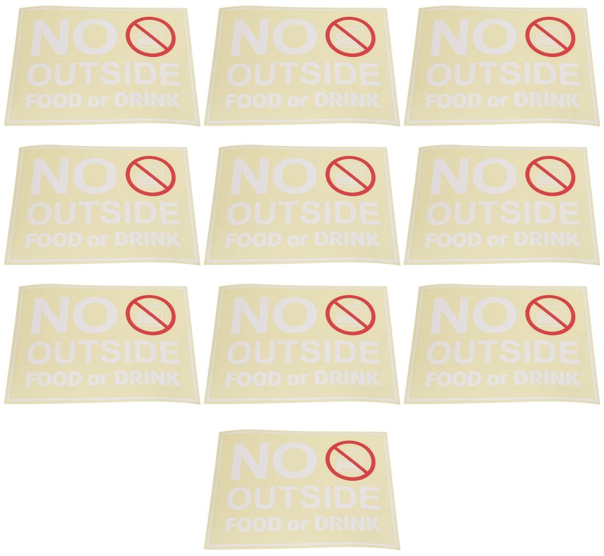 Dailygoods- Stickers Geen Buiten Eten of Drinken - 10 Stuks - 20,32 cm x 15,24 cm - Waterdicht - Scheurbestendig - Professioneel Ontwerp - Waarschuwingsstickers