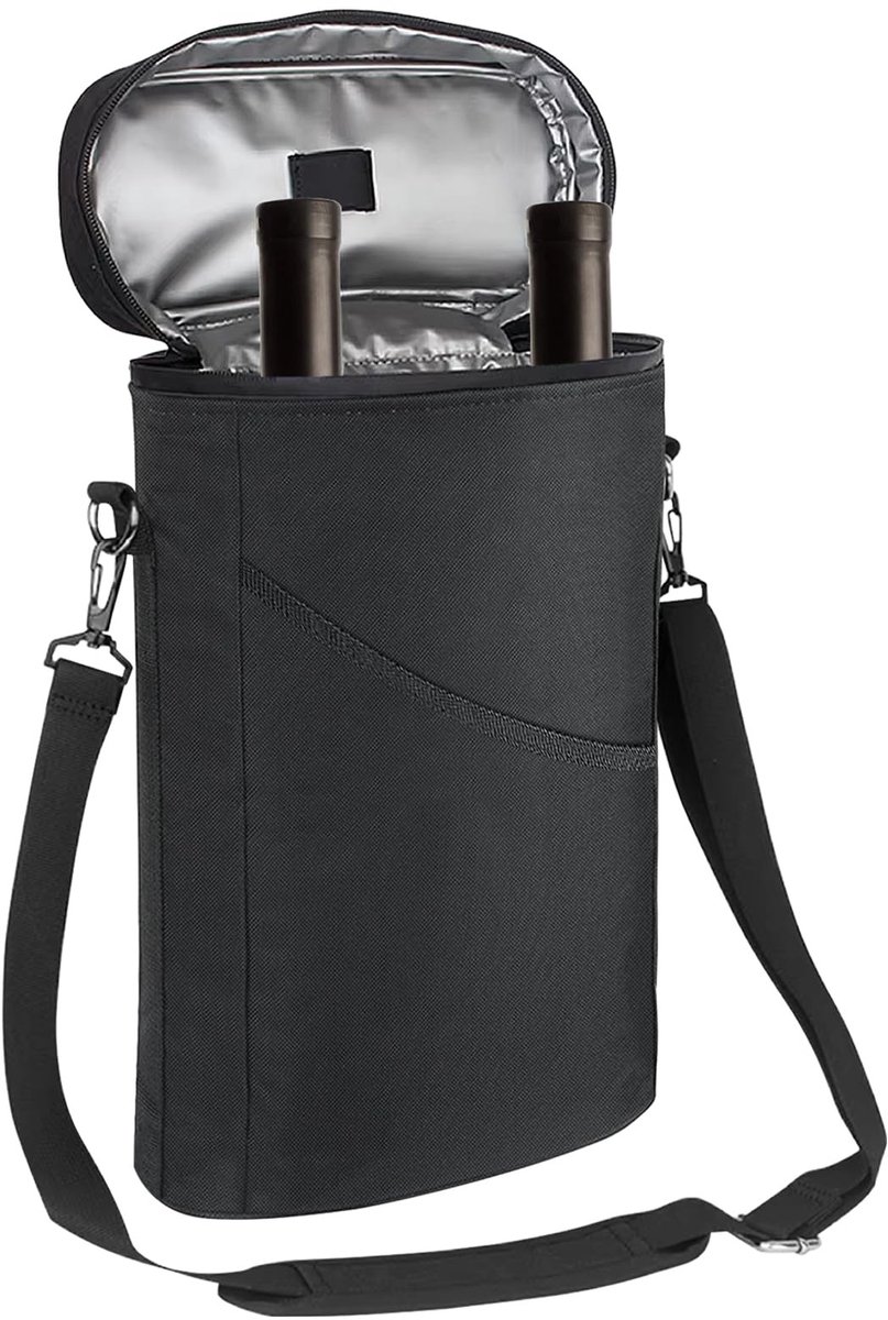 Dailygoods- Wijnkoeltas Geïsoleerd - Flessentas voor 2 flessen - Koeltas - Draagbare Wijnkoeltas - Verstelbare Schouderriem - Effectieve Isolatie