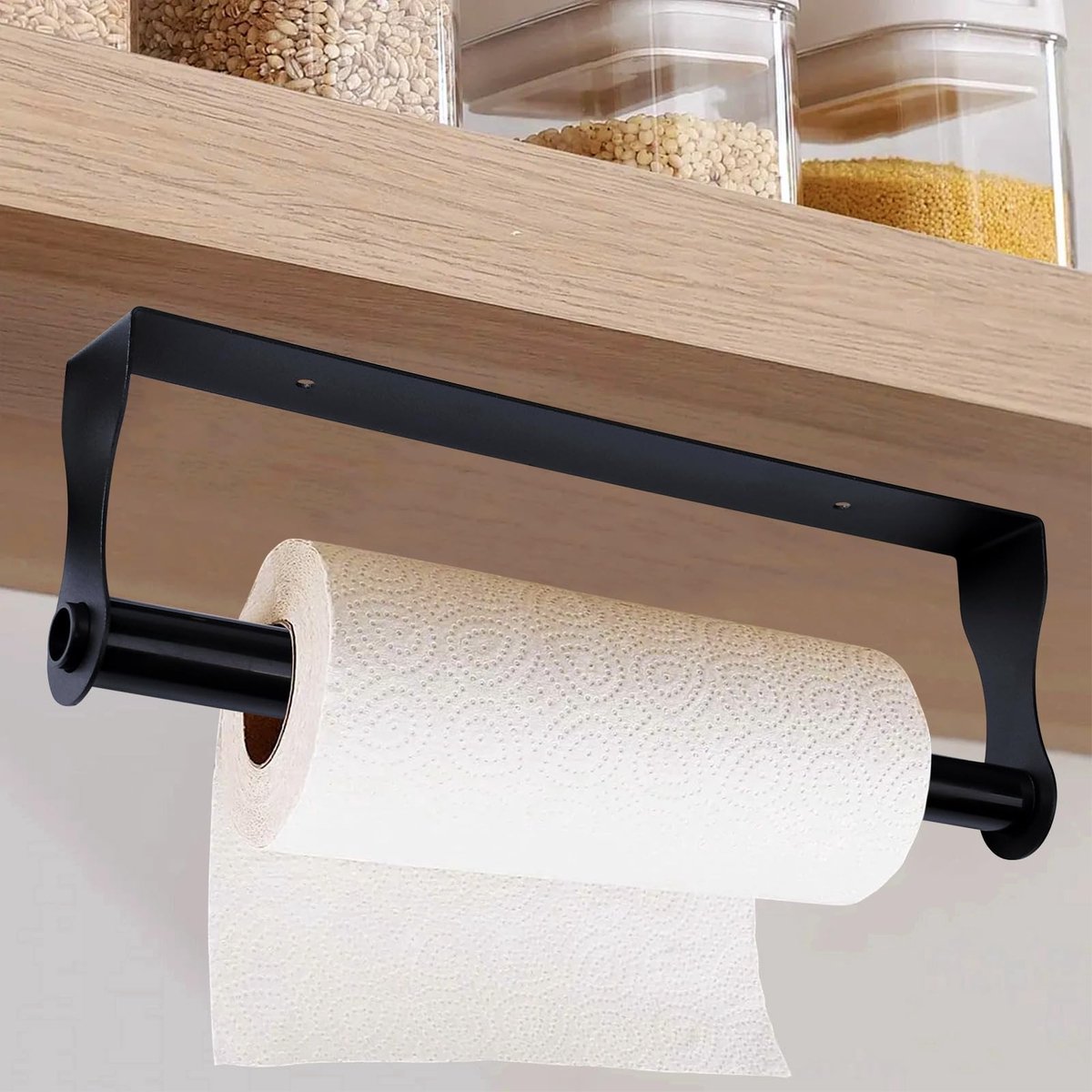 Dailygoods- Keukenrolhouder zonder boren - Zwarte zelfklevende keukenpapierhouder - Waterdicht roestvrij staal - Multifunctioneel voor handdoeken/toiletpapier - Luxe rechthoekig ontwerp - Ideaal voor keuken/badkamer