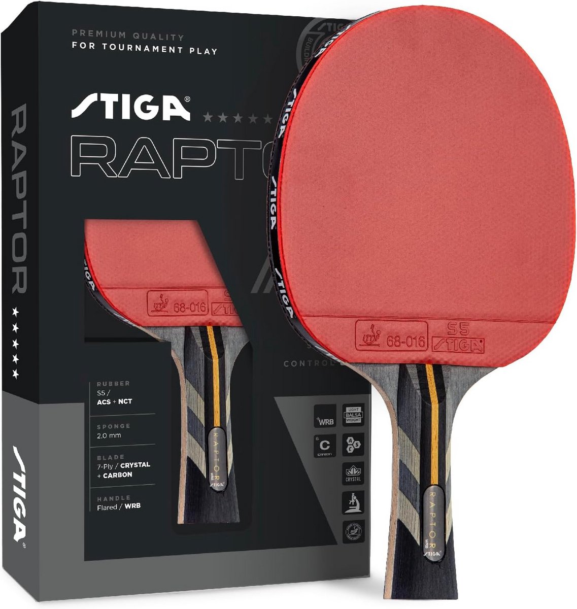 Tafeltennisracket - Pingpongpeddel - Toernooi Spelen - Koolstoftechnologie - One Size - Zwart