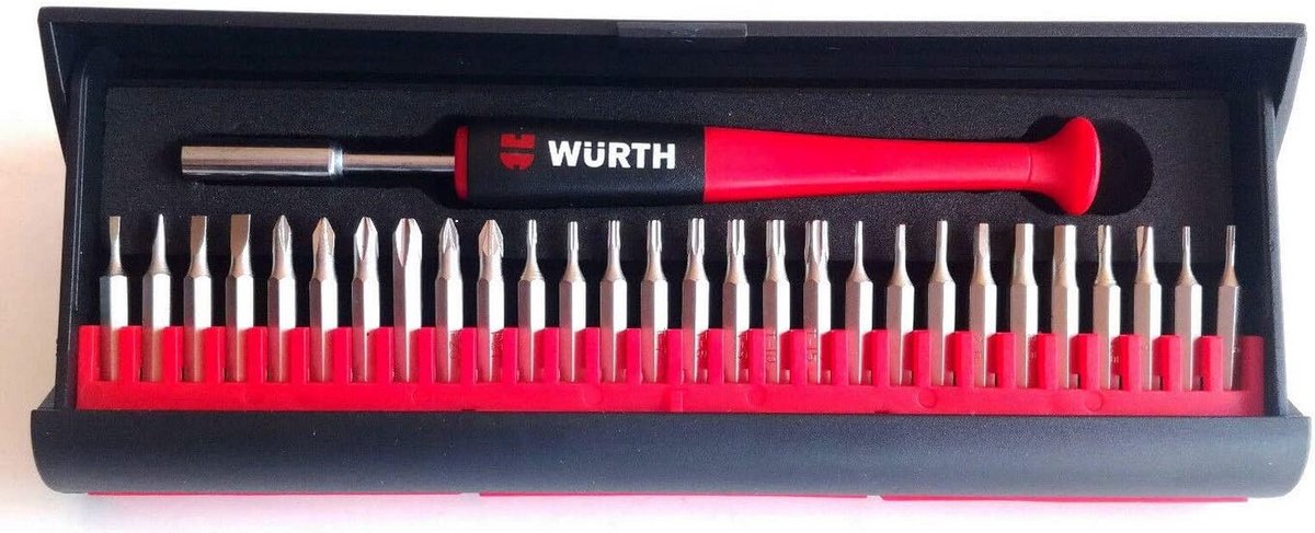 Schroevendraaierset 29 Delig - Precisie Bits Set - Fijnmechanica Reparatie - Magnetische Bithouder - 4 mm Aandrijving - Rood