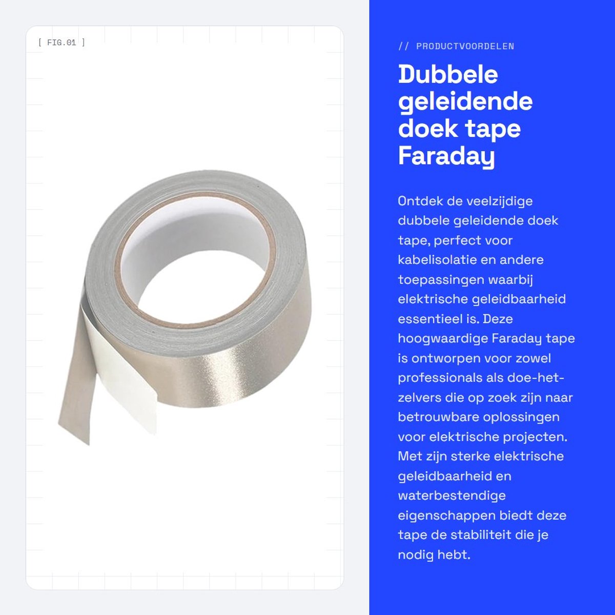 Dailygoods - Dubbele geleidende doek tape - Faraday plakband - Hoge afscherming - 25 mm - Dubbelzijdige isolatie tape - Geschikt voor kabelisolatie