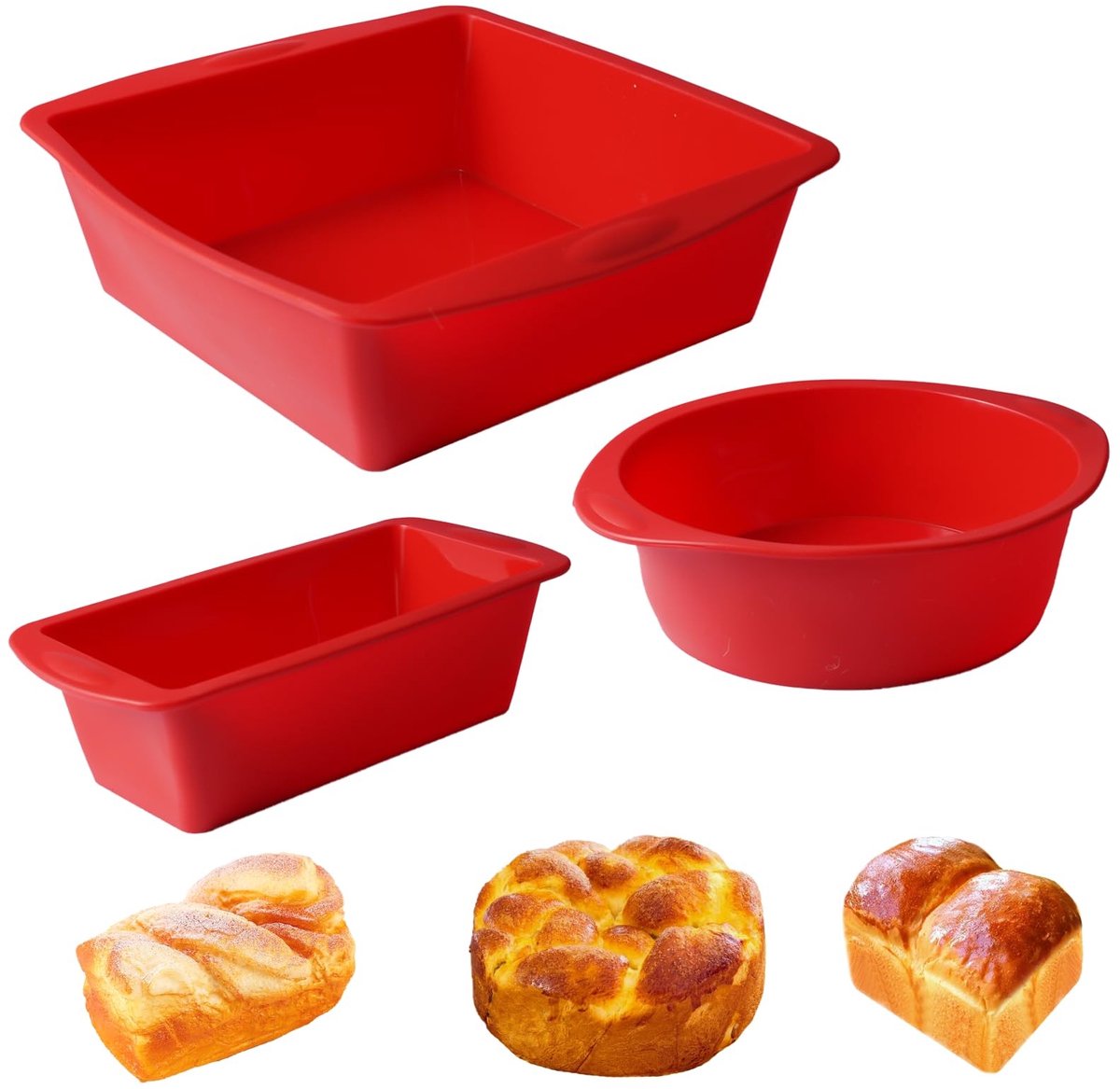 Dailygoods- Bakvormset 3 Stuks - Siliconen - Rechthoekig/Rond - Herbruikbaar - Voor Gebak/Brood - Hoge Buigzaamheid - Bakvorm