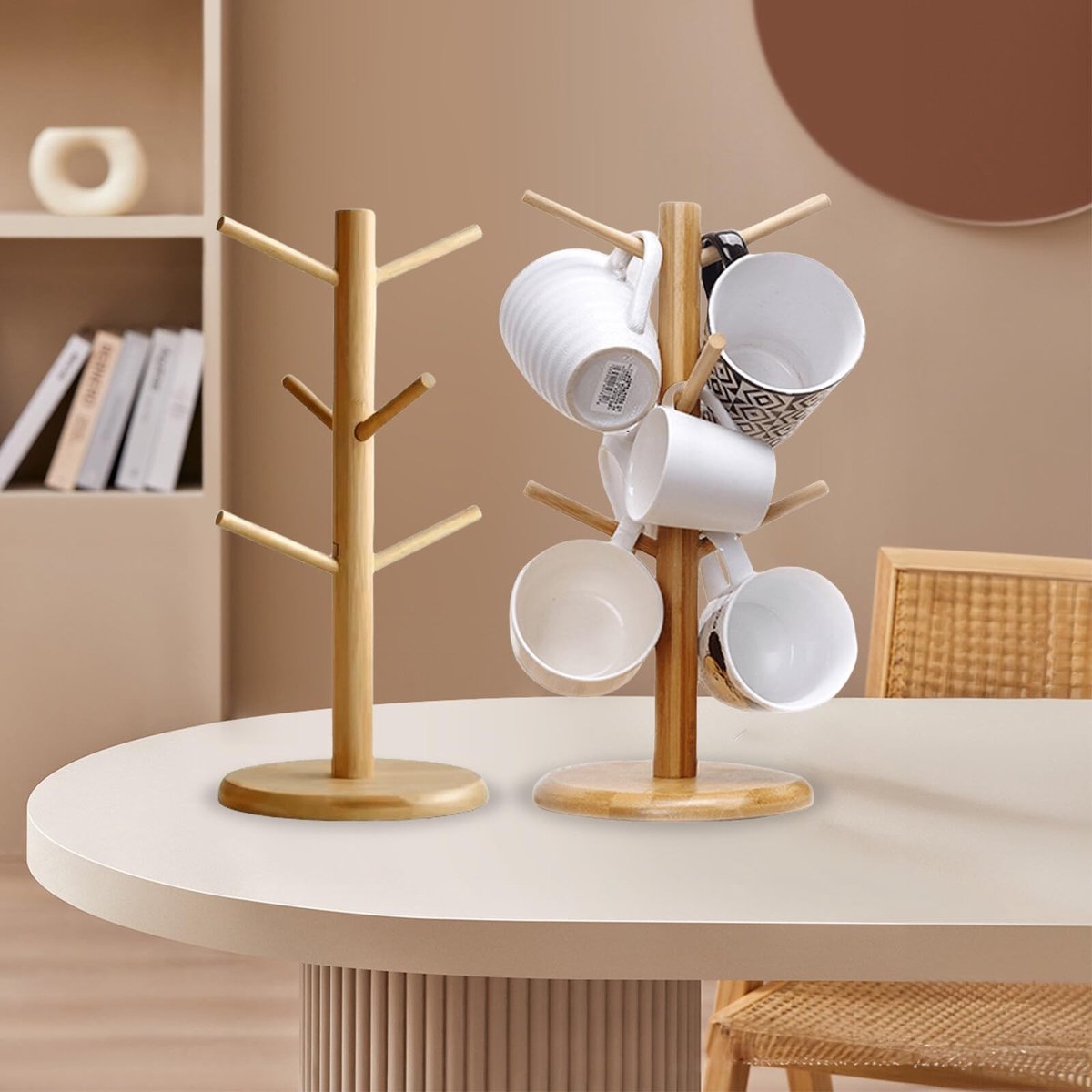 Dailygoods- Kopjeshouder met 6 Haken - Bamboe Kopjeshouder - Ruimtebesparend - Duurzaam - Milieuvriendelijk - Verwijderbaar - Kopjesrek