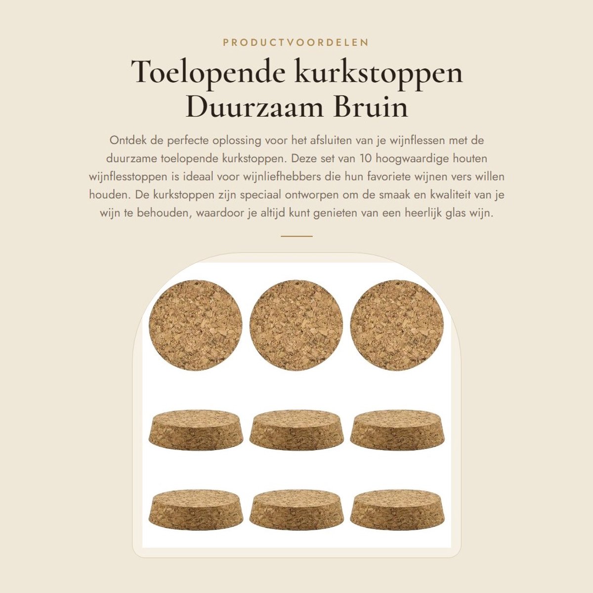 Dailygoods- Kurkstoppen Taps Toelopend - Houten Flessenstop - Duurzaam - 10 Stuks - Milieuvriendelijk - Natuurlijk Hout - Wijnstopper