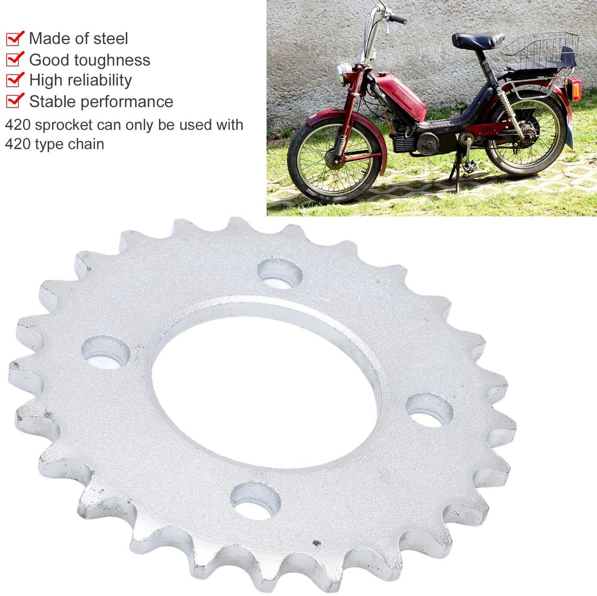 Dailygoods- Achtertandwiel 25T - Stalen Tandwiel - 420 Type - Diameter 107 mm - Geschikt voor Motorfietsen - Hoge Kwaliteit