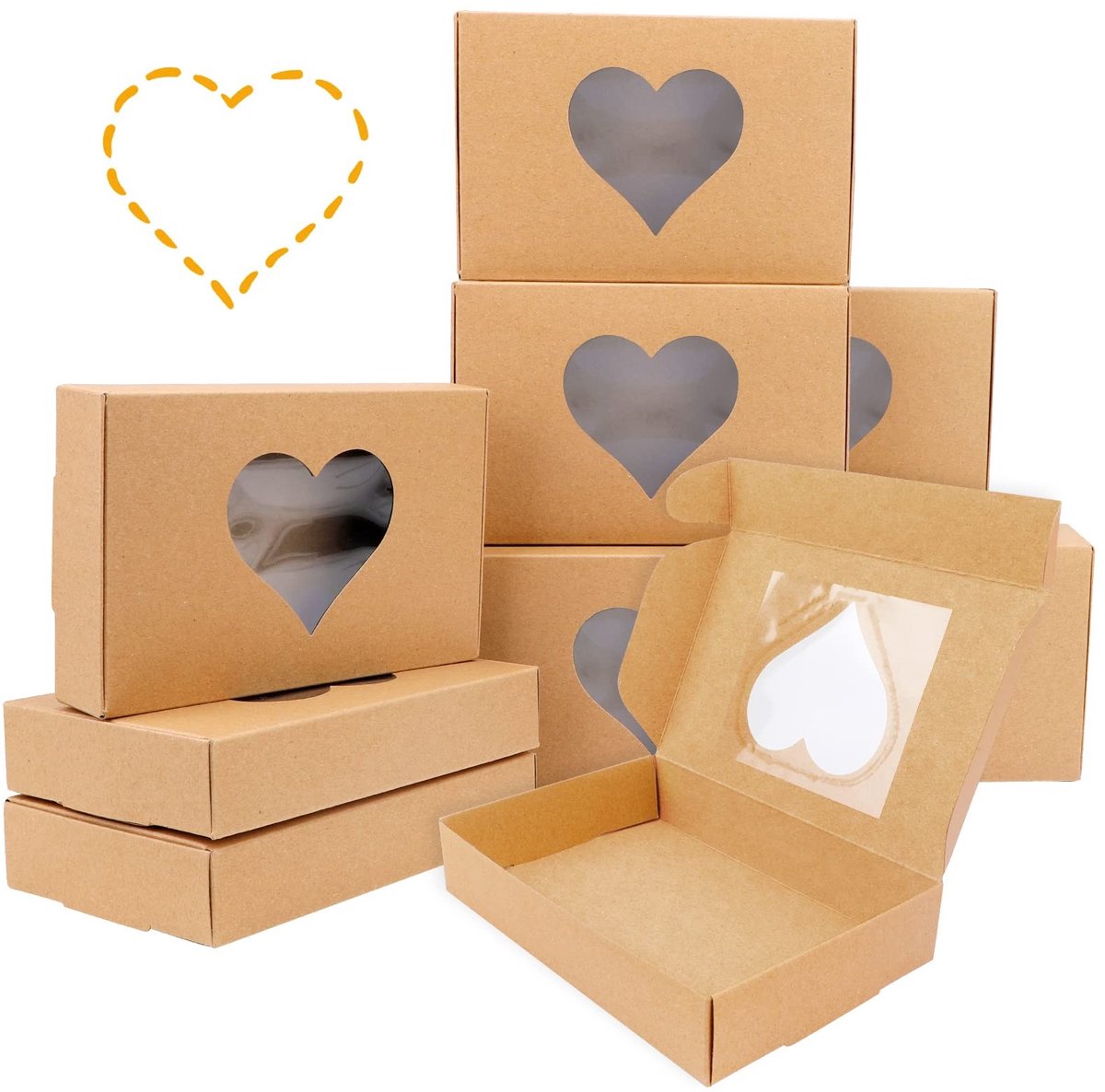 Dailygoods- Snoepdozen 12 Stuks - Kraftpapier - Geschenkdoos met Venster - Verpakking voor Verjaardagen - Decoratie voor Feestjes - Afmetingen 18 x 12 x 3,5 cm - Cadeaudoos