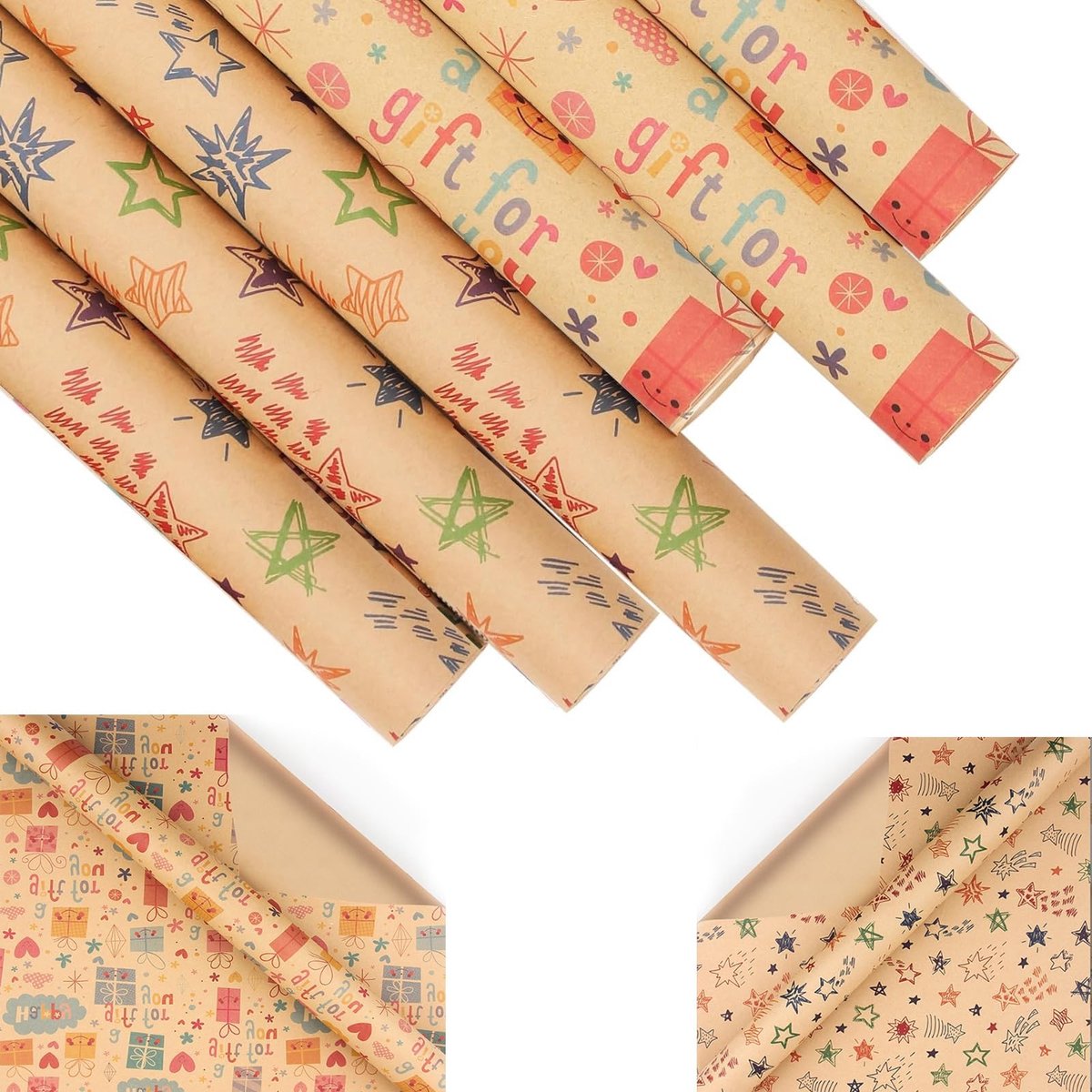 Dailygoods- Cadeaupapierset 8 vellen - 50 x 70 cm - Inpakpapier Verjaardag - Kraftpapier - Doe-het-zelf - Decoratie - Voor Kinderen