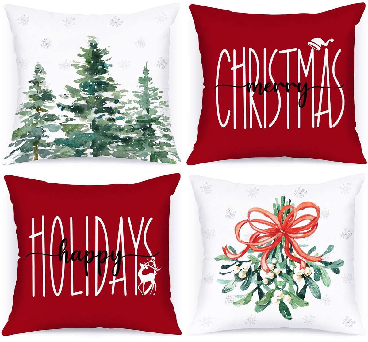 Dailygoods- Kerstkussenslopen Set van 4 - 45 x 45 cm - Duurzaam Satijn Polyester - Decoratieve Kussenhoezen - Kerstdecoratie - Verborgen Rits