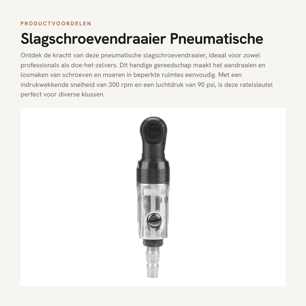 Dailygoods- Pneumatische Ratelsleutel 3/8 Inch - Luchtsleutel met 1/4" Inlaataansluiting - 300 RPM - 90 PSI Luchtdruk - Compact Formaat - Hefboombesturing - Luchtmoersleutel