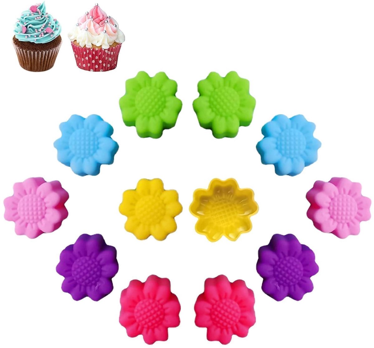 Dailygoods- Cupcake Mallen 24 stuks - Siliconen Bakvormpjes - Herbruikbare Muffin Cups - Mini Bloemvorm - Baking Cups - Cake Pan