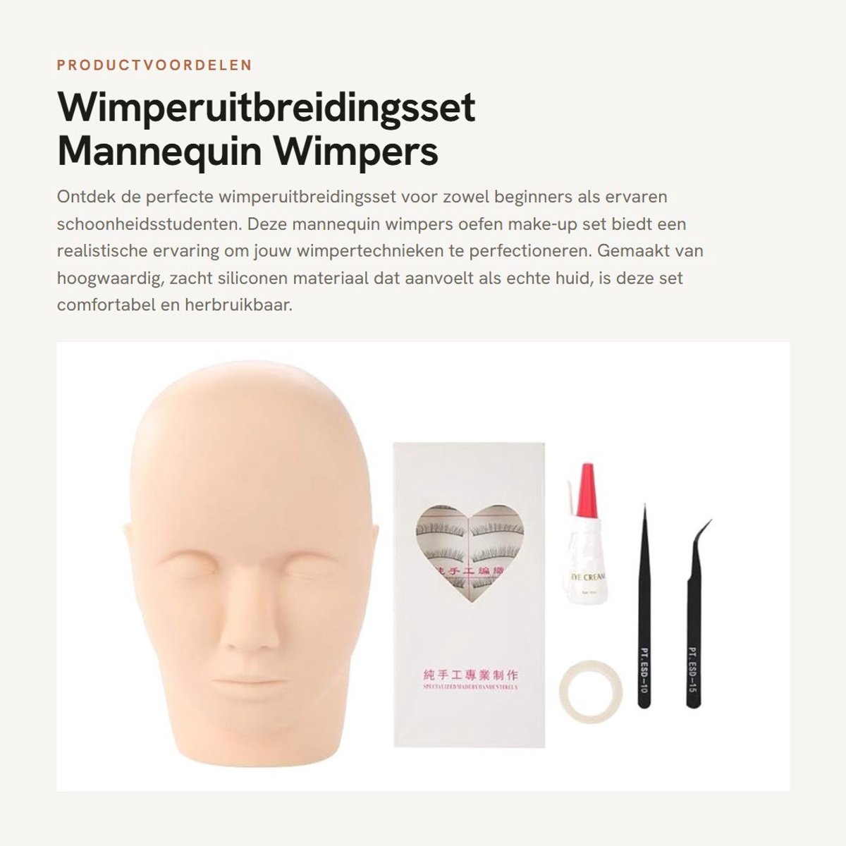 Dailygoods- Wimperuitbreidingsset - Oefenpop Kapper - Make-up Mannequin - Valse Wimpers - Herbruikbaar - Zachte Siliconen