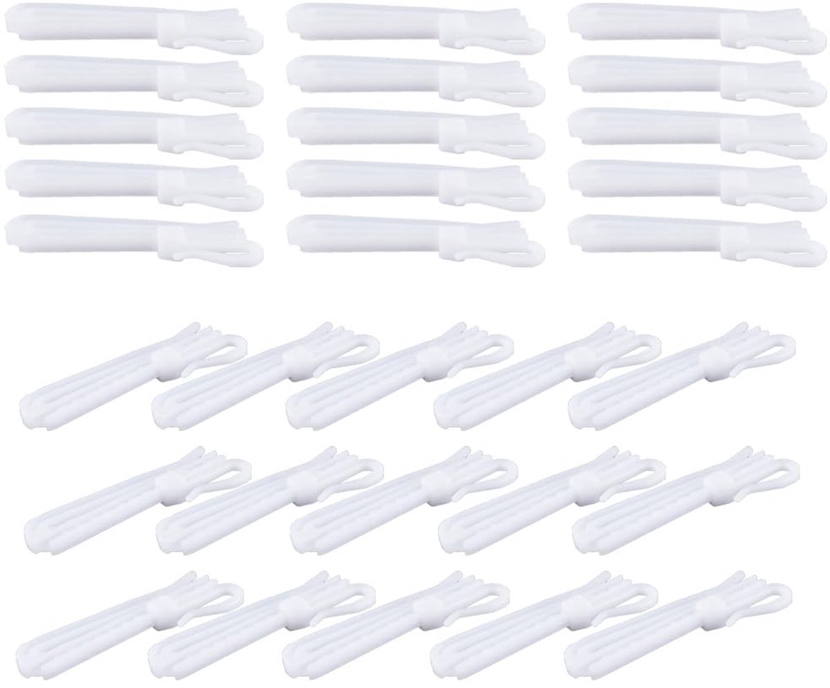 Dailygoods- Gordijnhaken 30 Stuks - Verstelbare Haken - Knijpplooien - Douchegordijnhaak - Deurgordijn - Geschikt voor Thuis, Hotel, Kantoor - Gordijnhaak
