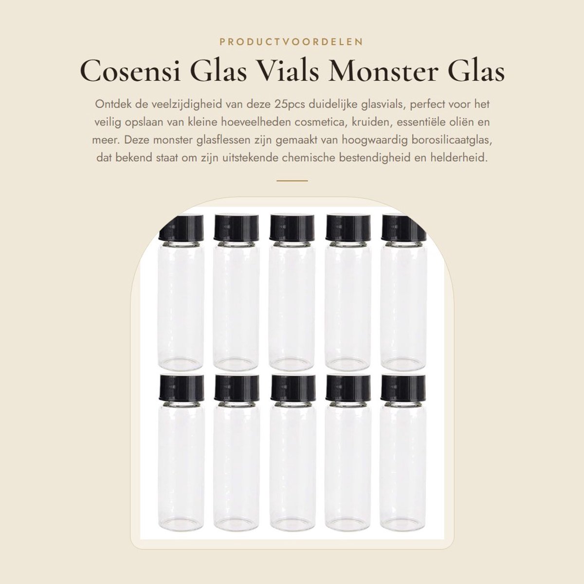 Dailygoods- Glasfles 30ml - 25 Stuks - Borosilicaatglas - Zwarte Schroefdop - Lab Vials - Cosmetische Container - Lekvrij - Samplefles