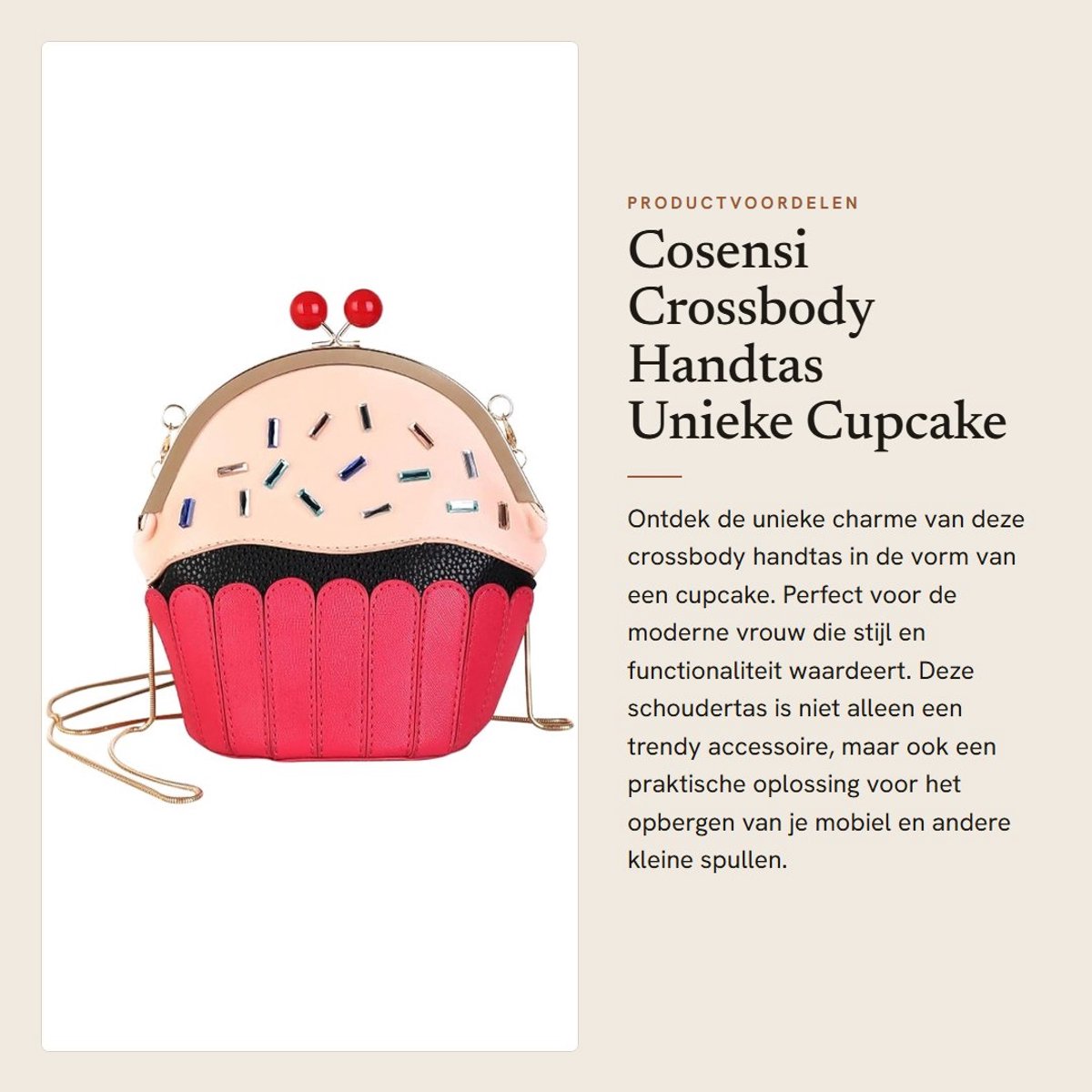 Dailygoods- Crossbody Tas - Uniek Cupcake/IJs Vorm - Mobiele Telefoon/Schoudertas - Handtas - Klein - Lichtgewicht