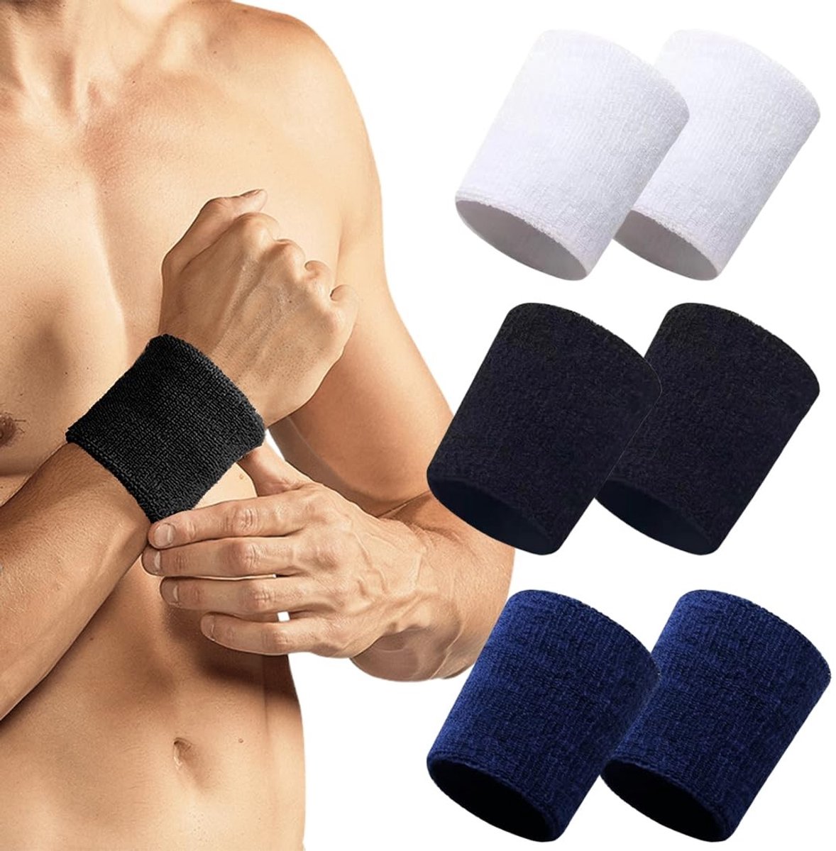 Dailygoods- Sportarmbanden 3 Paar - Zweetbestendig - Elastische Armbanden - Geschikt voor Kinderen/Jongeren/Volwassenen - Comfortabele Band - Biologisch Katoen - Zweetbanden