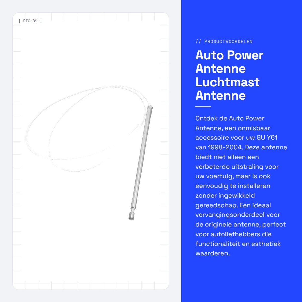 Dailygoods- Power Antenne - Geschikt voor GU Y61 1998-2004 - Luchtmast - Eenvoudig te installeren - Vervanging voor Y61 antenne - Fijn vakmanschap - Auto Antenne