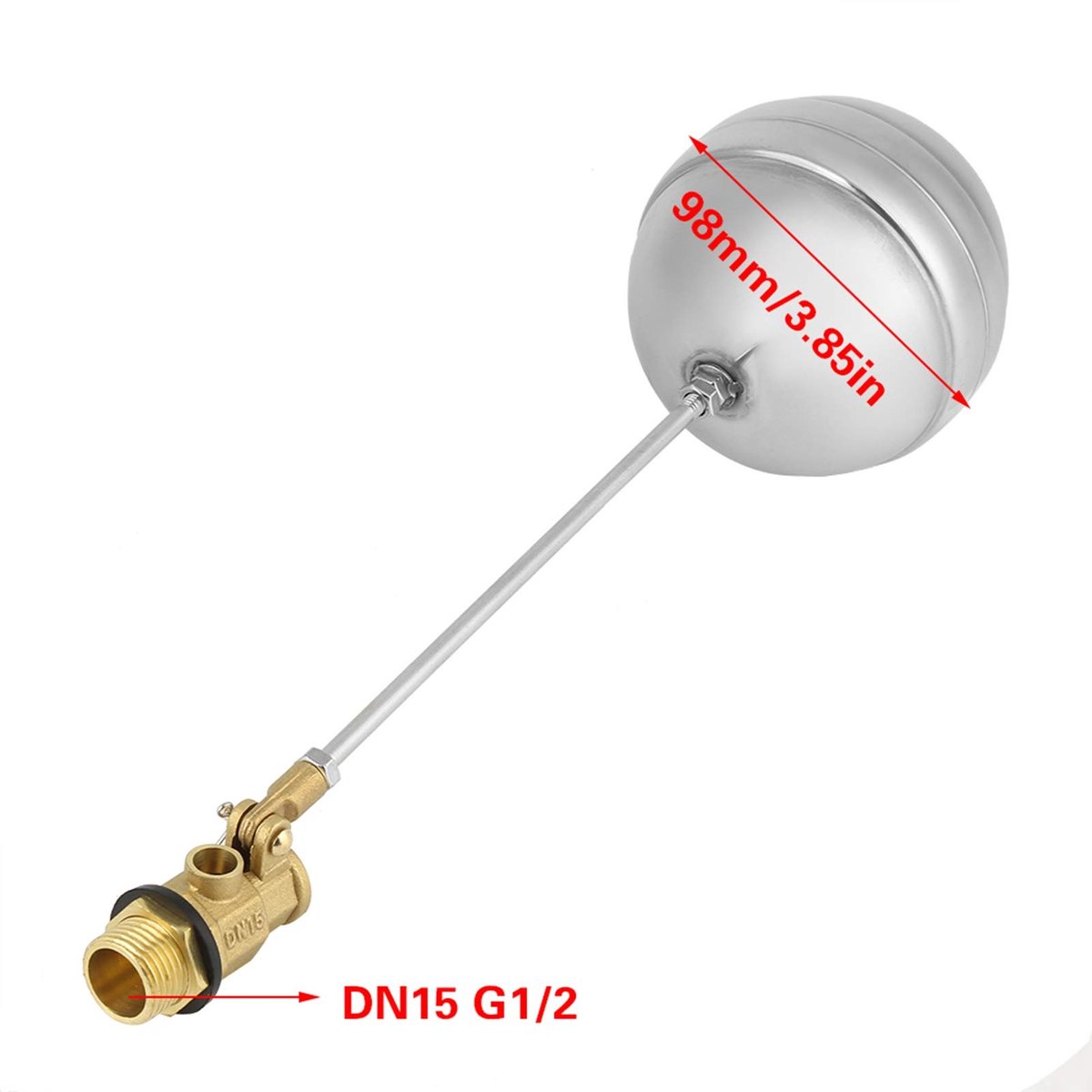 Dailygoods- Drijfballetje - Roestvrij Staal - Messing - Water Sensor - DN15 G1/2 - 98 mm Diameter - Geschikt voor 0-50 °C - Drijfbalklep