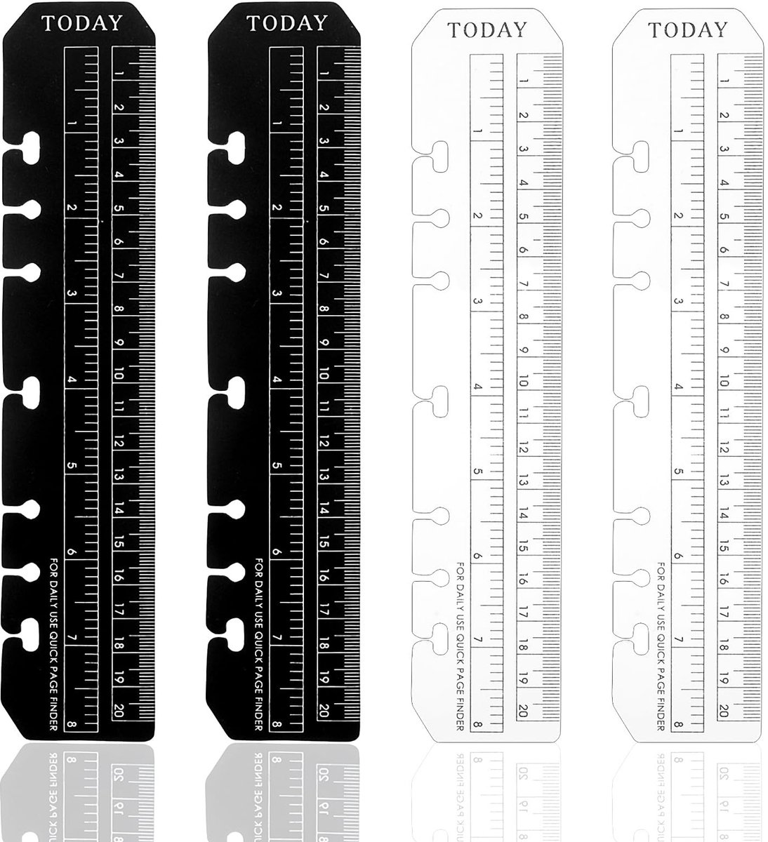 Dailygoods- Liniaal 22 cm - Bladwijzerliniaal - Set van 4 - PVC - Zwart/Transparant - Nauwkeurig meetgereedschap - Bladwijzer