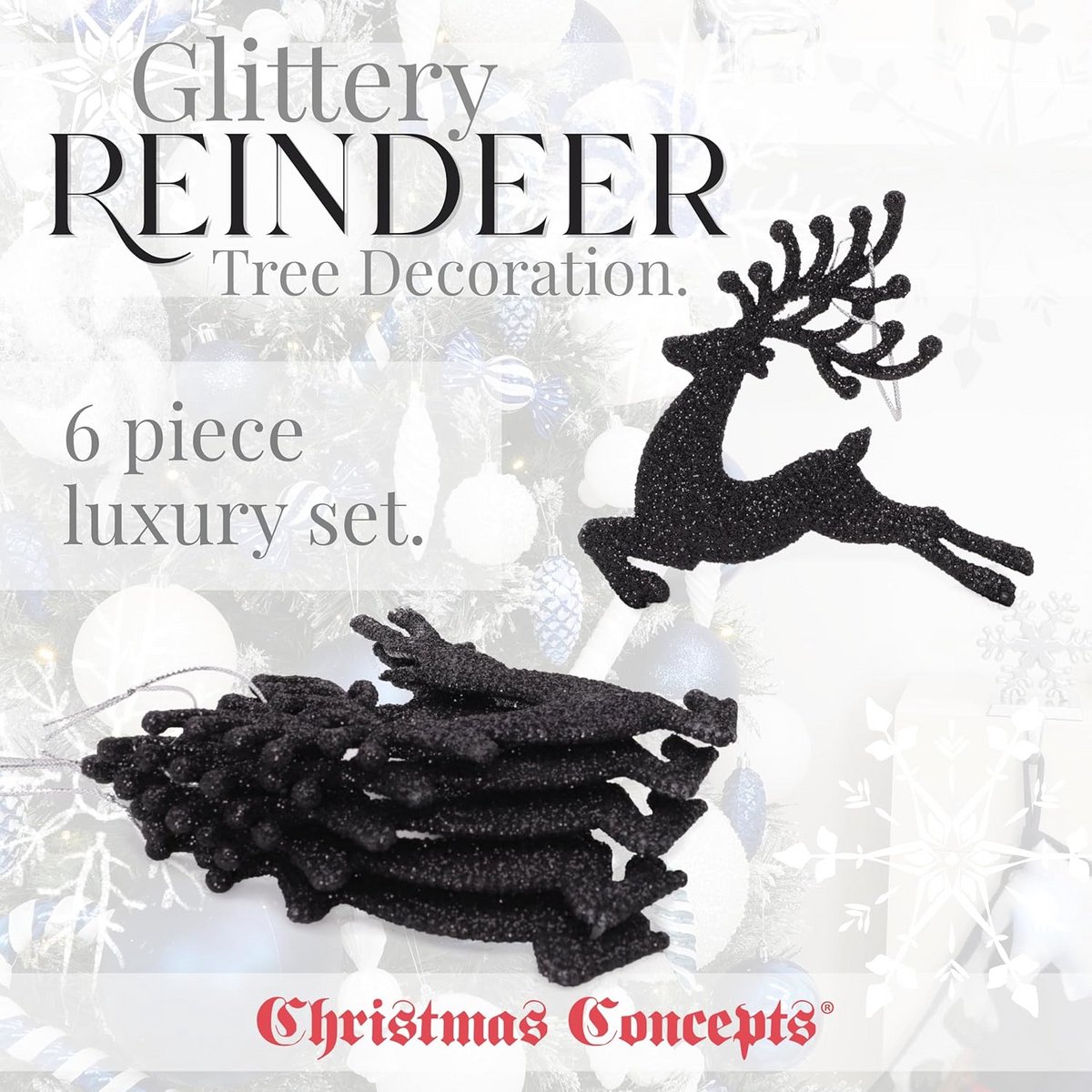 Rendier Kerstballen - Glinsterende Decoratie - Kerstboom Versieren - Set van 6 stuks - 100 mm - Zwart – foto 5