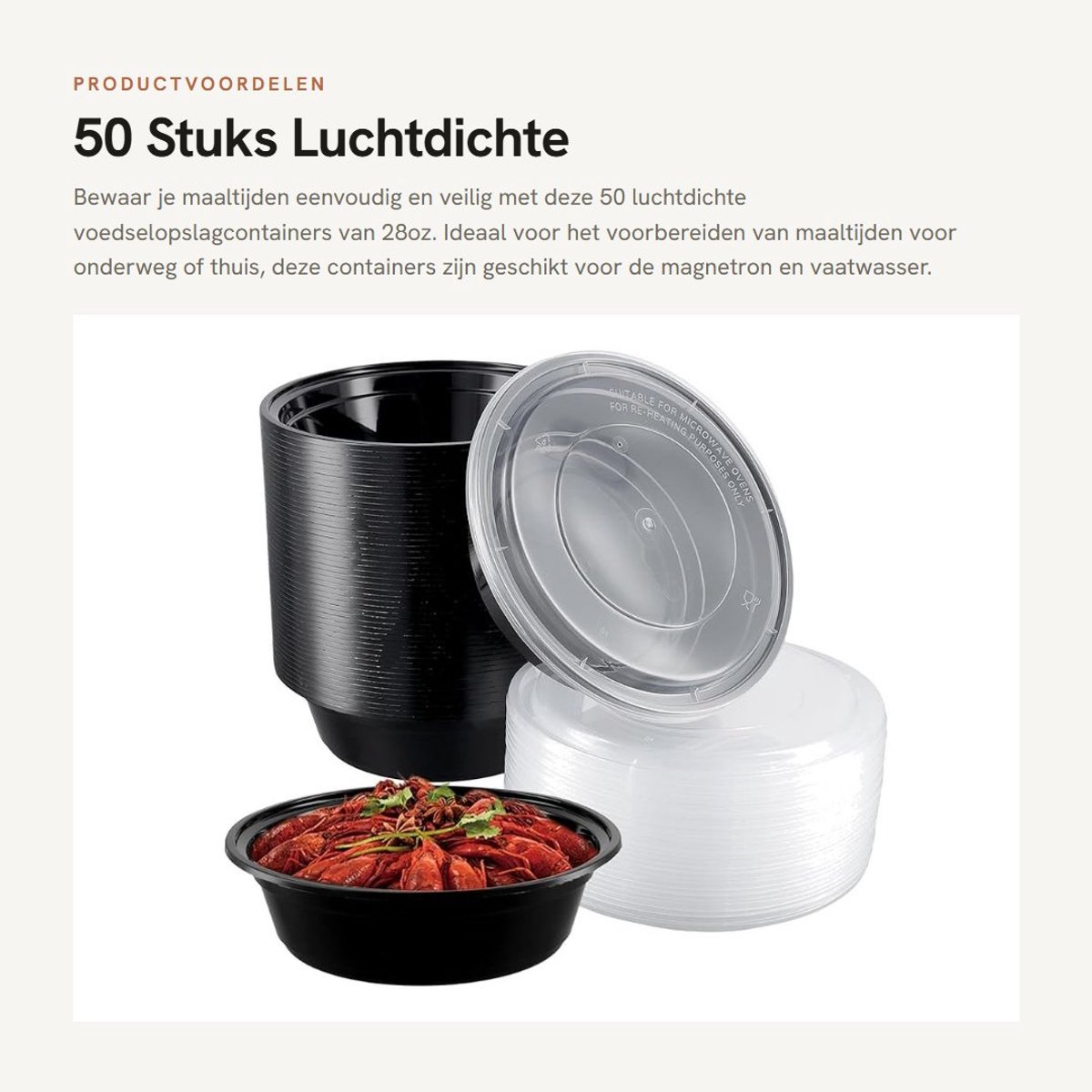 Dailygoods- Maaltijdbereidingscontainers 50 Stuks - Luchtdichte Voedselcontainer - Magnetronbestendig - 28 oz - Transparant Deksel - 17,5 x 5,8 x 13,5 cm - Voedselcontainers