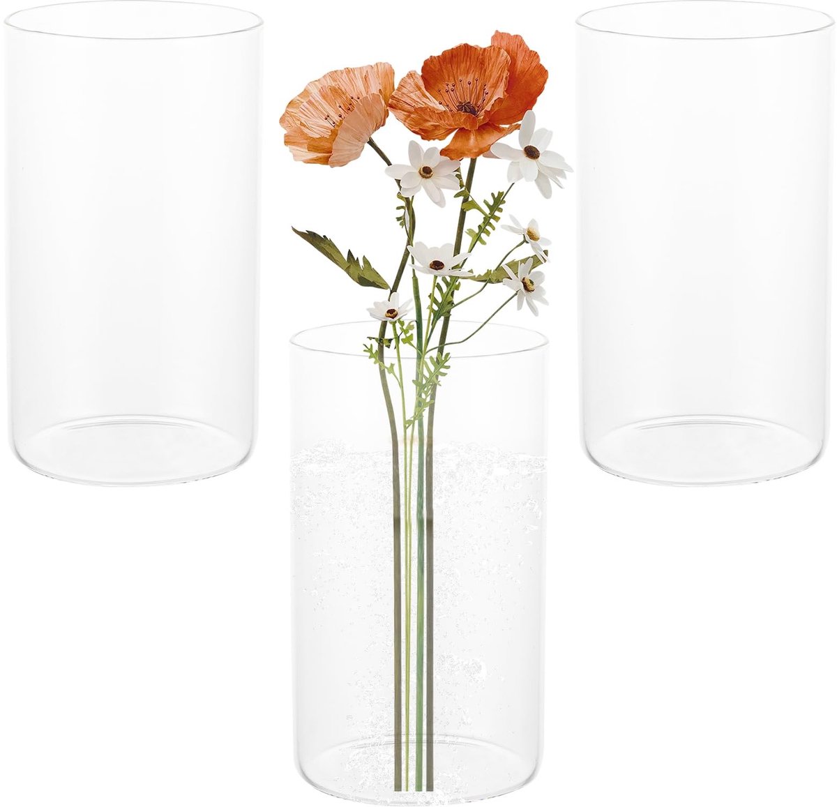 Dailygoods- Glazen Cilinder Set van 3 - Hittebestendige Vaas - Bloemenvaas - Transparante Vaas - Voor Kaarsen - Elegante Accenten