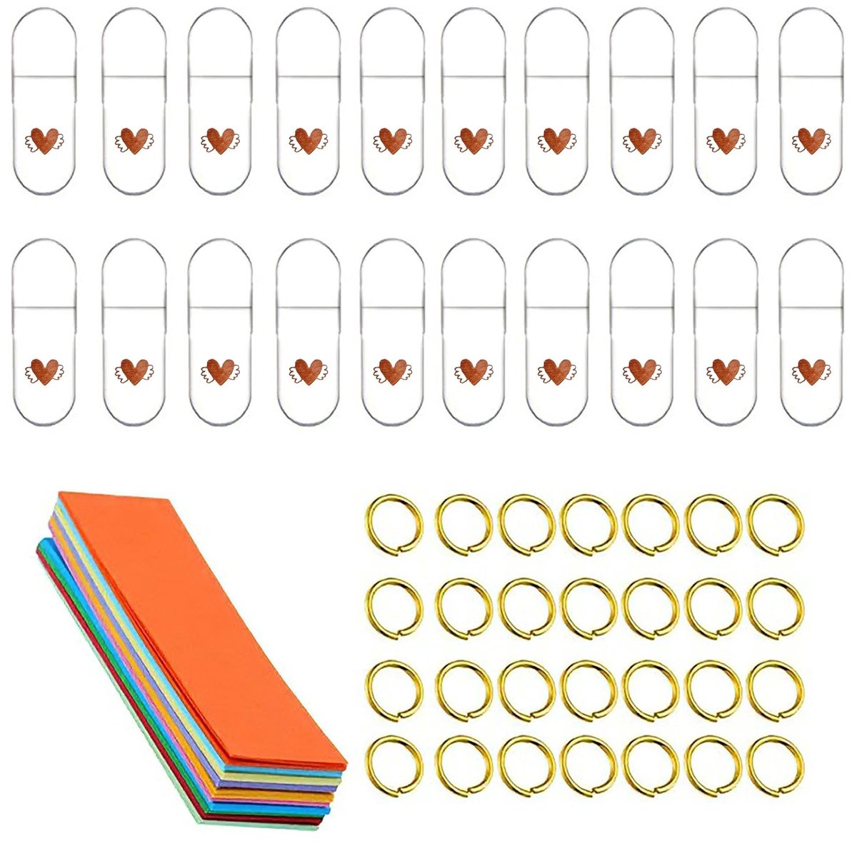 Dailygoods- Transparante Capsules 100 Stuks - Wenskaarten Set - Doe-het-zelf - Gekleurde Etiketten - Hartvormig Ontwerp - Gelatine/Papier/Metaal