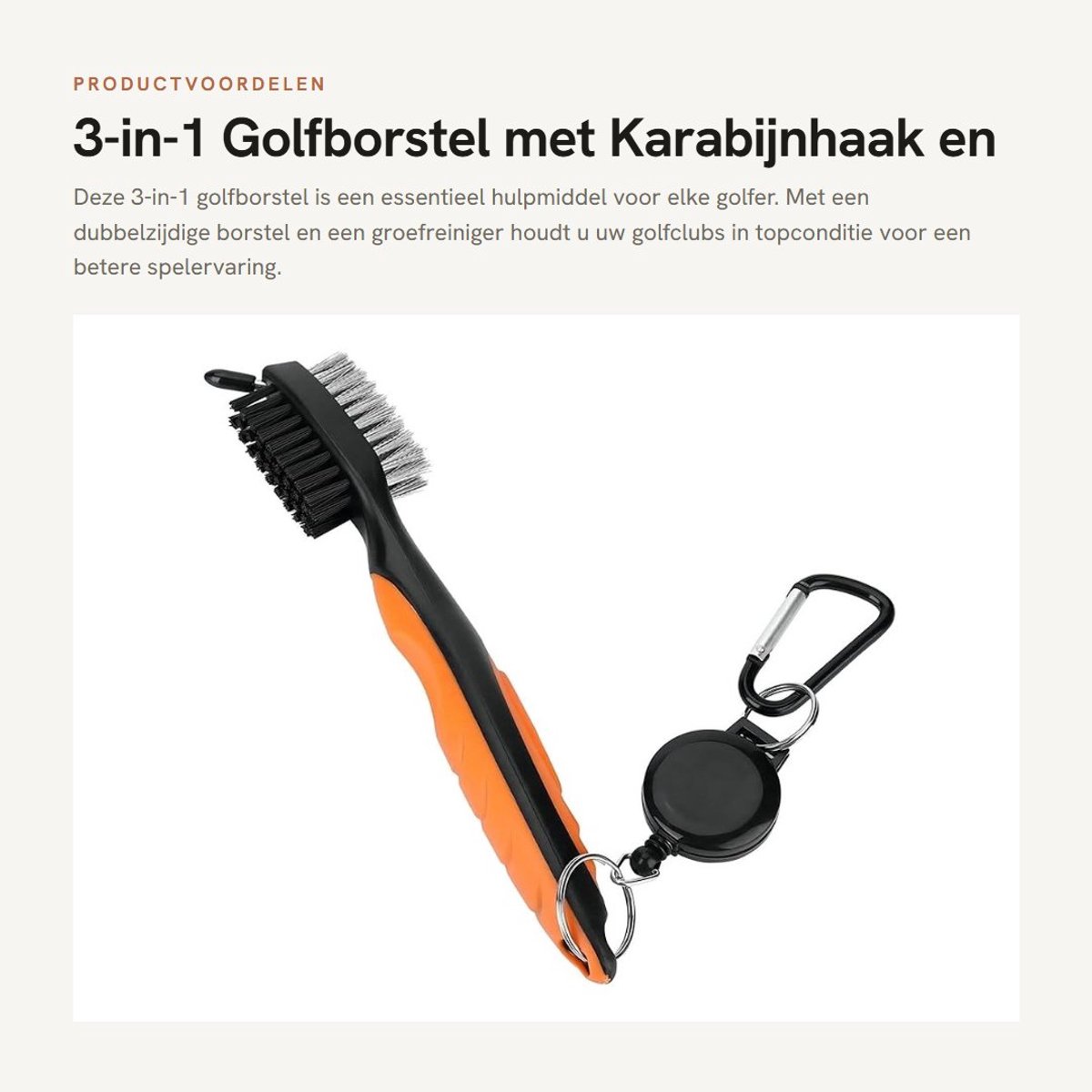 Dailygoods- Golfborstel 3-in-1 - Golfclubborstel - Groefreiniger - Karabijnhaak - Duurzaam - Lichtgewicht - Golfreiniger