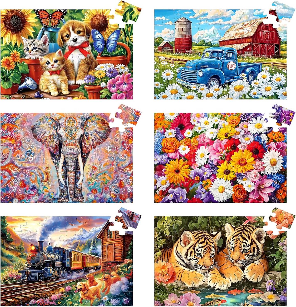 Grote Stukjes Puzzel - Geheugenspel Ouderen - Cognitieve Stimulatie - Dikke Antislip Stukken - 6 Stuks 36 - Multicolor