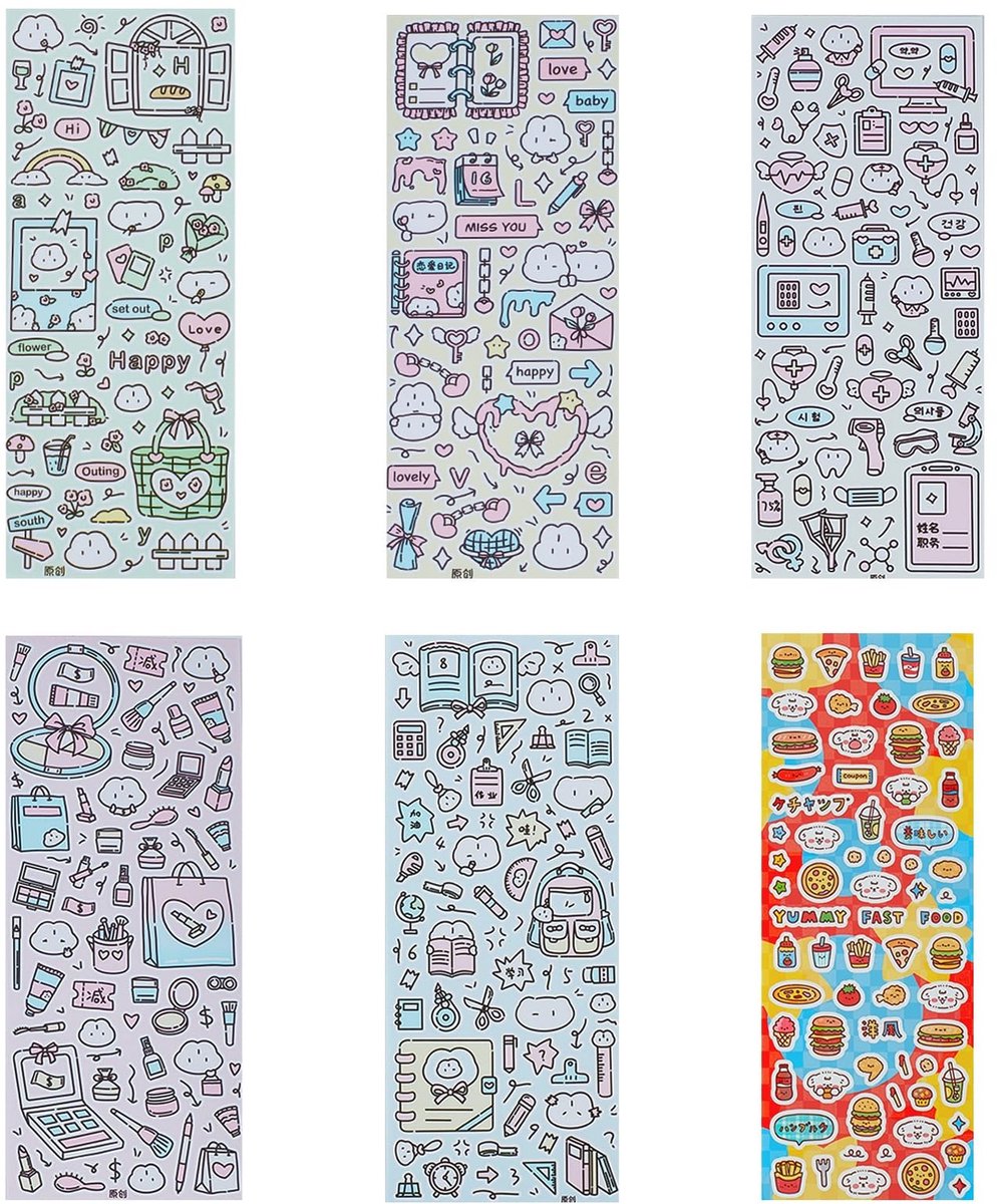 Dailygoods- Foto Stickers Veelkleurig - 6 Vel Koreaanse Stickers - Deco Stickers - Scrapbooking - Fotoalbums - Voor Laptop/Telefoonhoesjes - Decoratiestickers
