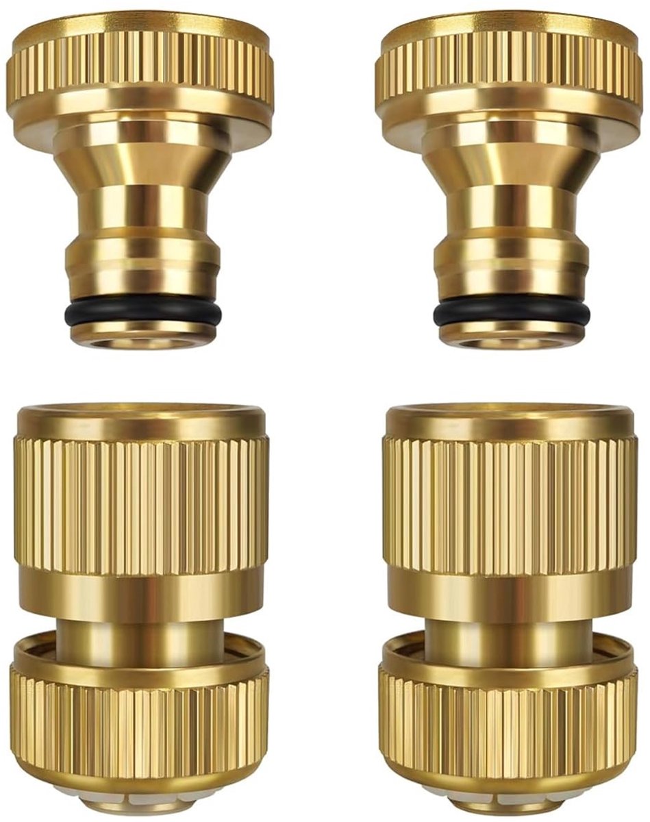 Dailygoods- Slangconnector - 2 Stuks - Messing Slangfittingen - Snelle Aansluiting - Tuinslang Verbinding - Schokbestendig - Tot 200 PSI Druk - Tuinslangconnector