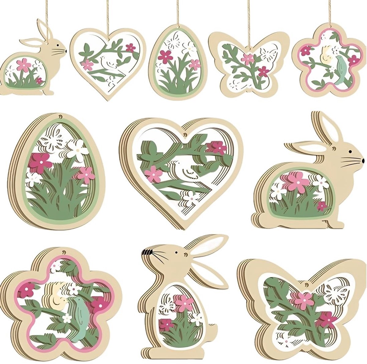 Dailygoods- Houten Hanger - 24 Stuks - Paasdecoratie Hout - Lentedecoratie - Decoratieve Hangers - Veilig Houtmateriaal - Levendige Kleuren