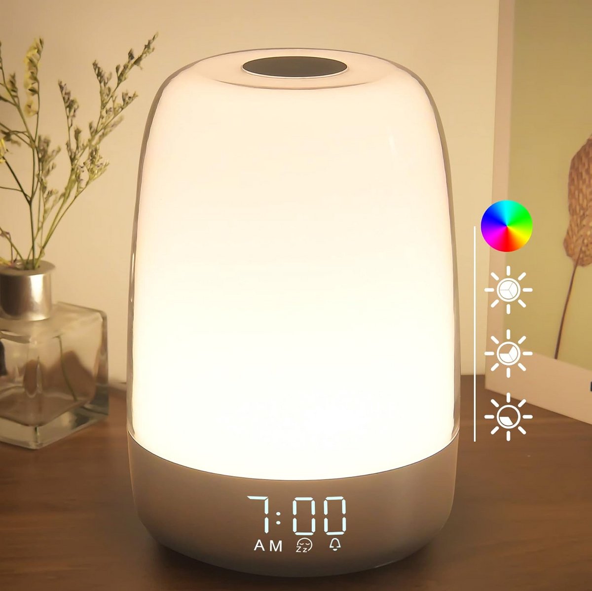Wekker Nachtlamp - Tafel Lamp - Rustig Wakker Worden - Zonsopgang Simulatie - 4.1 Inch Diameter - Warm Wit