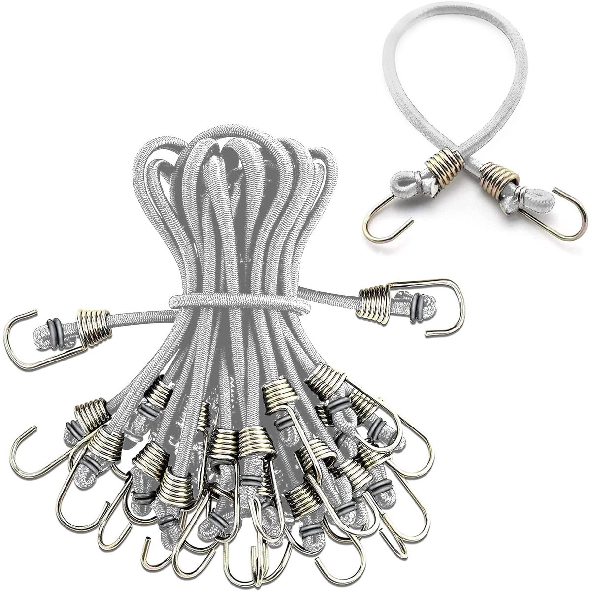 Dailygoods- Bungeekoorden 10 Stuks - Elastische Touwrubberen Band - Metalen Haken - Rekbare Bungeekoorden - Voor Fietsen/Tenten - Hoogwaardig Rubbermateriaal - Elastische Touwen