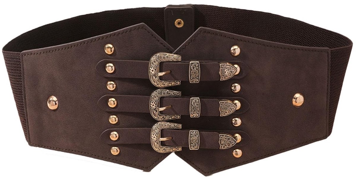 Dailygoods- Waspie Damesriem - Brede Elastische Riem - Vintage Corsetstijl - Halloween/Cosplay - Leer - 68 x 10 cm - Corset